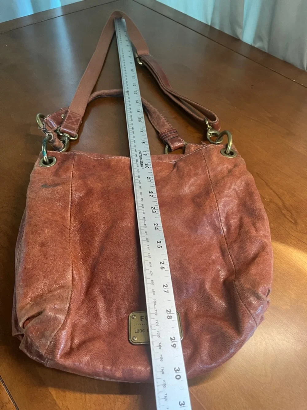 Fossil Distressed Leather Crossbody Bag in Rust Brown
